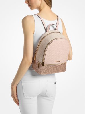 Rhea Medium Metallic Signature Logo Backpack