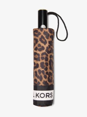 Michael Kors Leopard Print Umbrella In Brown