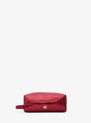 Michael Kors Jet Set Medium Metallic Logo Debossed Travel Kit In Red