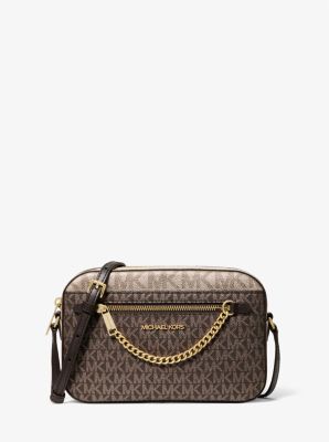Jet Set Large Metallic Signature Logo Crossbody Bag