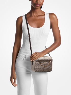 Jet Set Large Metallic Signature Logo Crossbody Bag