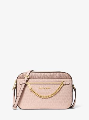 Jet Set Large Metallic Signature Logo Crossbody Bag