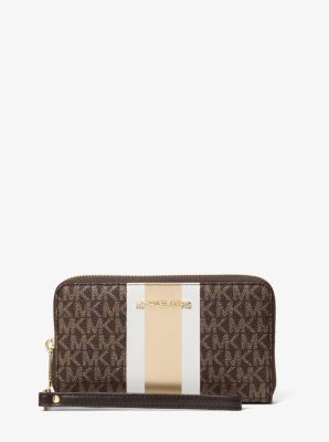 Jet Set Large Metallic Signature Logo Stripe Smartphone Wallet
