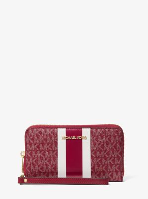 Jet Set Large Metallic Signature Logo Stripe Smartphone Wallet