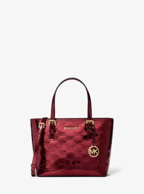 Michael Kors Jet Set Extra-small Metallic Logo Debossed Convertible Tote Bag In Red