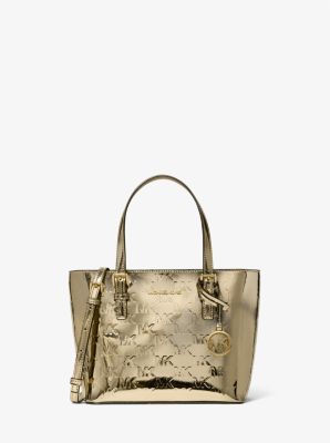 Michael Kors Jet Set Extra-small Metallic Logo Debossed Convertible Tote Bag In Gold