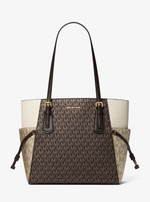 Michael Kors Voyager Large Color-block Metallic Signature Logo Tote Bag In Brown