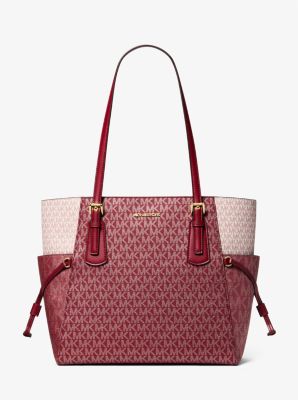 Michael Kors Voyager Large Color-block Metallic Signature Logo Tote Bag In Red