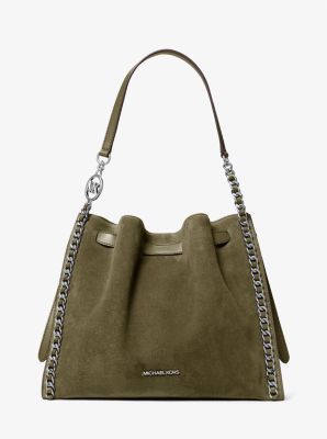 Michael Kors Mina Large Suede Chain Shoulder Bag In Green