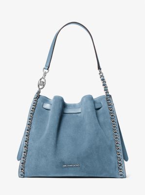 Michael Kors Mina Large Suede Chain Shoulder Bag In Blue