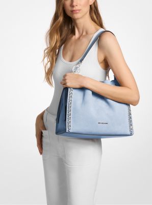 Mina Large Suede Chain Shoulder Bag in PALE OCEAN | Michael Kors [US]
