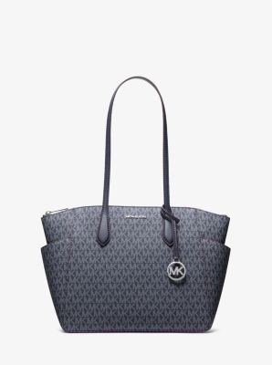 Michael Kors Marilyn Medium Signature Logo Tote Bag In Blue
