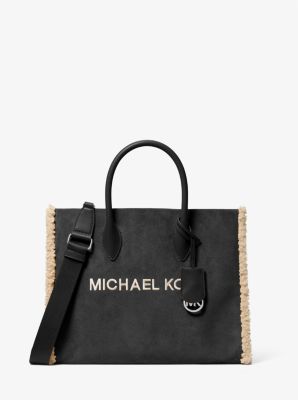 Michael Kors Mirella Medium Suede And Faux Shearling Tote Bag In Black
