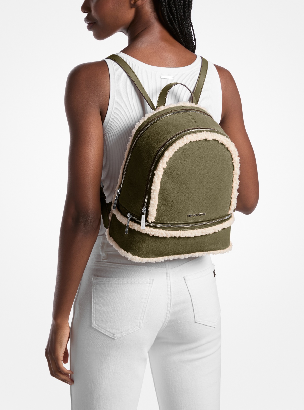 Rhea Medium Suede and Faux Shearling Backpack 多视角