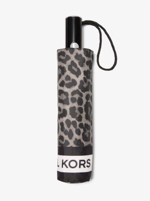 Michael Kors Leopard Print Umbrella In Black