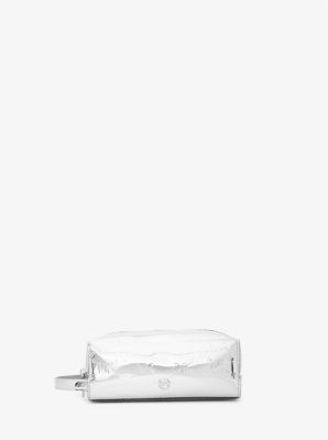 Michael Kors Jet Set Medium Patent Logo Debossed Travel Kit In Silver