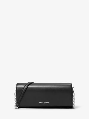 Michael Kors Jet Set Medium Leather Clutch In Black