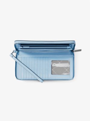 Large Pebbled Leather Continental Wallet in PALE OCEAN | Michael Kors