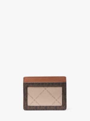 Jet Set Travel Large Logo and Leather Card Case in BROWN | Michael Kors