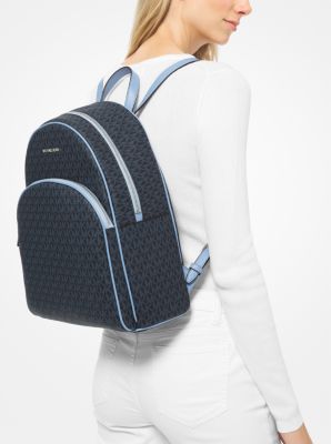 Abbey large logo discount jacquard and leather backpack