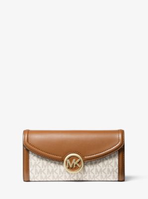 Michael Kors Fulton Large Top Zip Leather Wristlet Clutch Wallet Luggage