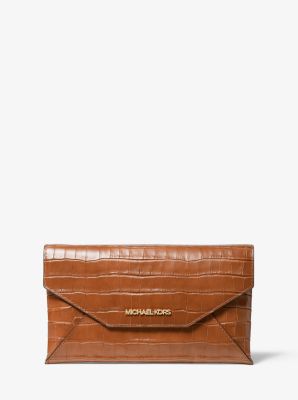 Michael Kors Medium Envelope Clutch Bag - Embossed Leather WALNUT  35F9GTTC6E