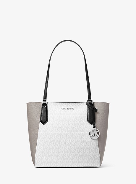 Kimberly Small Color-Block Logo and Leather Tote Bag - WHITE COMBO - 35F9SKFT5V