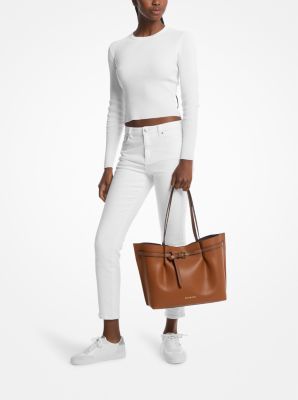 Emilia Large Pebbled Leather Tote Bag in LUGGAGE | Michael Kors