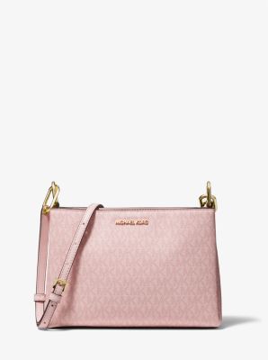 Michael Kors Trisha Medium Triple Compartment Crossbody Bag Rose Pink  Leather