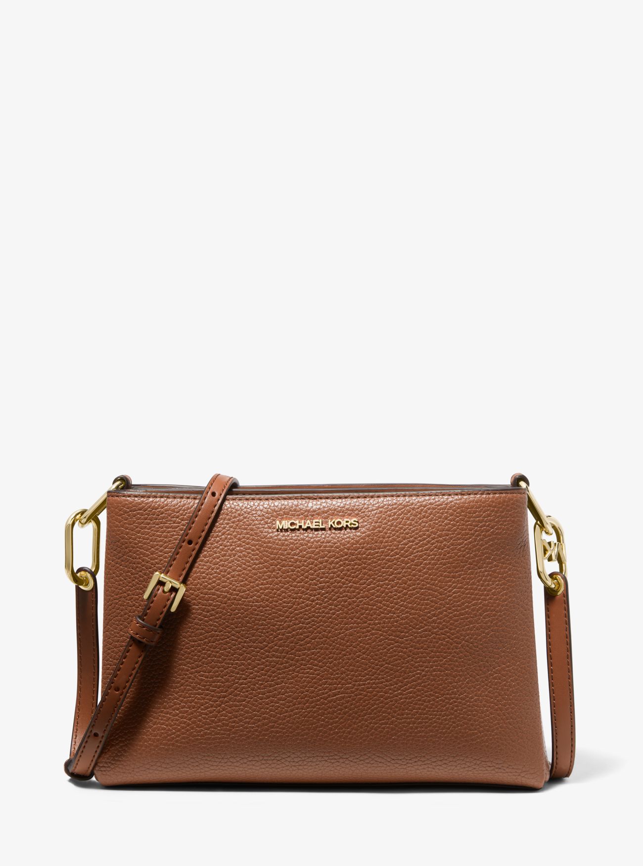 MK Trisha Medium Pebbled Leather Crossbody Bag - Luggage Brown ...