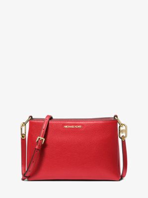 Michael Kors Trisha Medium Pebbled Leather Crossbody Bag In Red