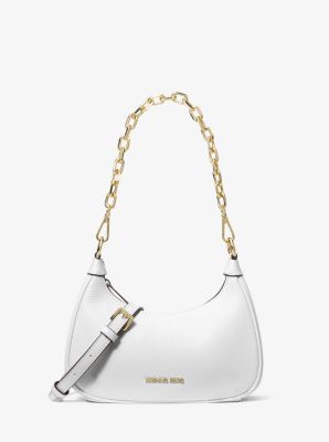 Michael Kors Cora Medium Pebbled Leather Shoulder Bag In White