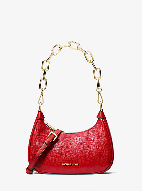 Shop Michael Kors Cora Medium Pebbled Leather Shoulder Bag In Red