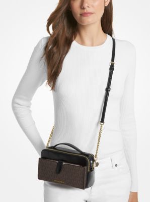 Michael Kors Outlet Jet Set Medium Signature Logo and Patent Double-Zip Crossbody Bag in Black - One Size - Mk Purse