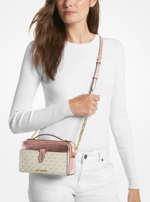 Jet Set Medium Signature Logo and Patent Double-Zip Crossbody Bag