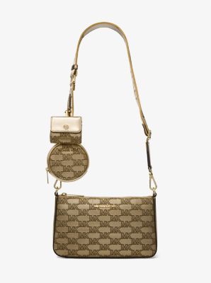 MICHAEL KORS JET SET ITEM POCKET CROSSBODY TECH ATTACHED BAG Jacquard Tea  Rose