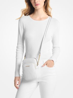 Borsa a tracolla Jet Set Travel media in pelle martellata in BIANCO OTTICO | Michael Kors