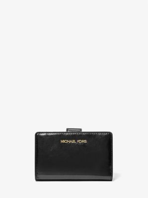Michael Kors Women Signature Black Patent Leather & Gold Small Wristlet  Wallet