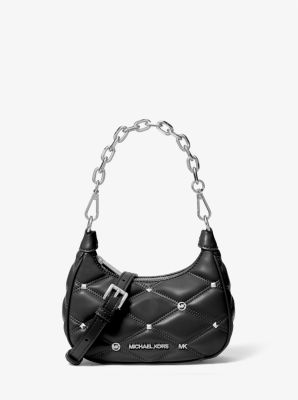 Michael Kors Cora Mini Black Pebbled Leather Zip Pouchette Crossbody Handbag