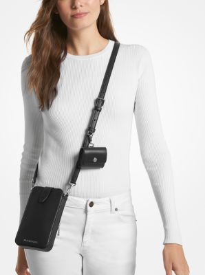 Michael Kors Large Crossgrain Leather Smartphone Convertible Crossbody Bag  in Black