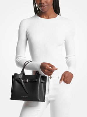 Michael Kors Emilia Small Black Pebbled Leather Bucket Bag Messenger Handbag