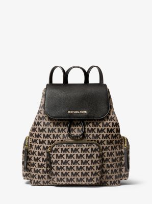 Abbey Large Logo Jacquard and Leather Backpack | Michael Kors