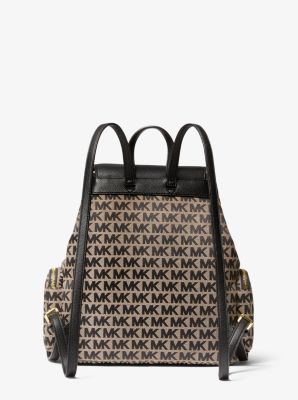 Abbey large logo jacquard and leather backpack sale