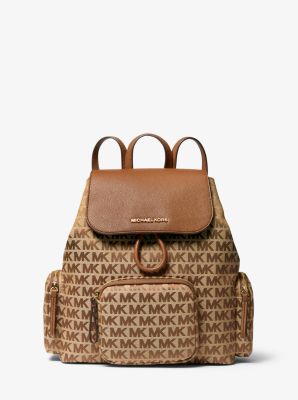 Abbey Large Logo Jacquard and Leather Backpack | Michael Kors
