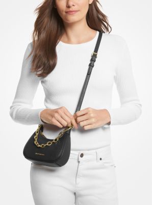 Michael Kors Cora Mini Zip Pouchette Crossbody Shoulder Bag Leather Black  Silver