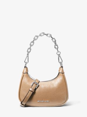 Michael Kors Cora Mini Camel Pebbled Leather Zip Pouchette Crossbody Handbag