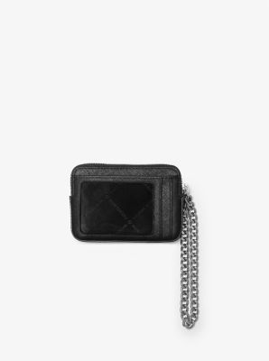 Black Saffiano Leather Card Holder With Shoulder Strap