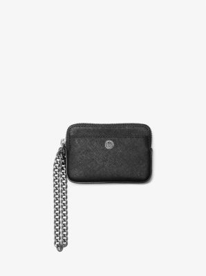 Black Saffiano Leather Wallet With Shoulder Strap