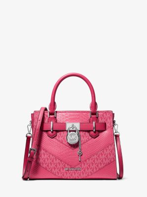 Hamilton Medium Signature Logo and Snake Embossed Satchel 