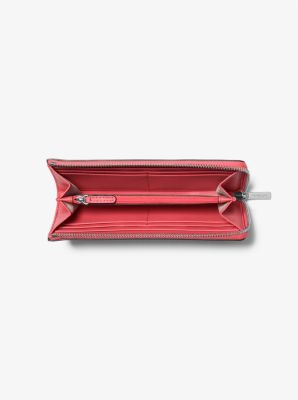 Jet Set Travel Large Saffiano Leather Quarter-Zip Wallet in HIBISCUS | Michael Kors